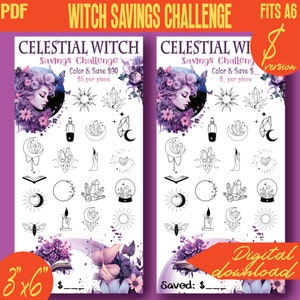 Celestial Witch Magical Savings Challenge Color and Save Printable 100D | A6 size | Envelope Tracker | PDF | INSTANT Download 104D
