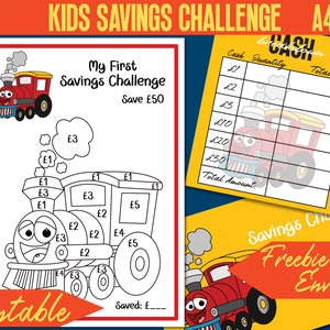 Mi primer desafío de ahorro de trenes para niños Colorea y ahorra Imprimible 100P / Tamaño carta A4 / Rastreador de sobres / PDF / Descarga INSTANTÁNEA 009P