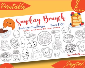 Sunday Brunch Savings Challenge Color and Save Printable 100D II | A6 binder size | Envelope Tracker | PDF | INSTANT Download 222D