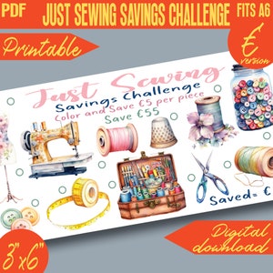 Sewing Savings Challenge Color and Save Mini Printable 100E II | A6 7,5x15 cm size | Envelope | PDF | INSTANT Download 281E