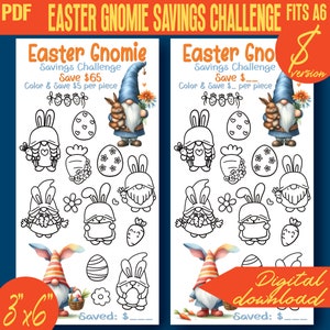 Easter Gnomie Savings Challenge Mini Color and Save Printable 100D II | A6 size | Envelope Tracker | PDF | INSTANT Download 250D