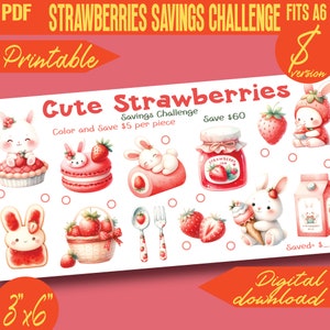 Cute Strawberries Savings Challenge Mini Color and Save Printable 100D II | A6 size | Envelope Tracker | PDF | INSTANT Download 201D
