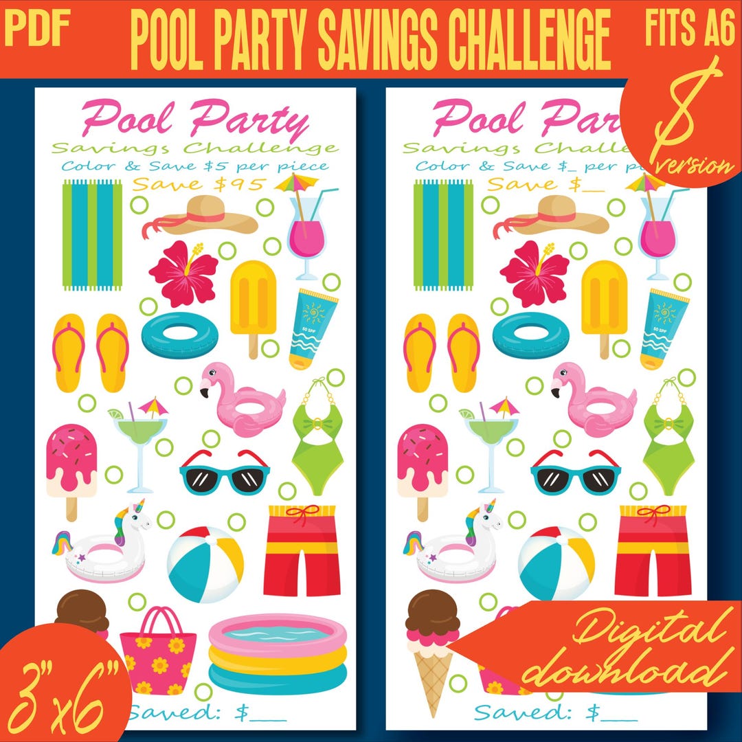 Pool Printable Target Pool Party Savings Challenge Color and Save Mini Printable 100E II | A6 ...