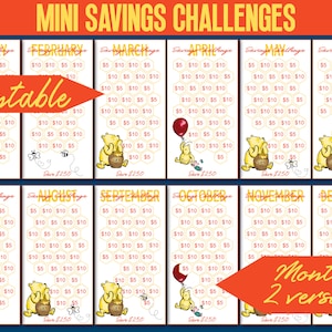 Winnie The Pooh 25+ Mini Saving Challenges Printables Bundle 100D / A6 3x6" / Busta Tracker / PDF / Digitale / Download immediato 034D