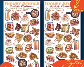 Yummy Brunch Challenge Mini Color and Save Printable 100D III | A6 binder size | Envelope Tracker | PDF | INSTANT Download 387D