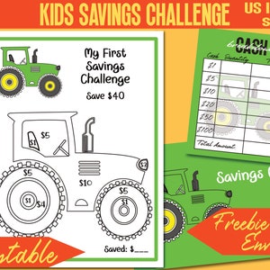 Kinder Traktor Meine erste Spar-Challenge Farbe und sparen druckbare 100D | Buchstabengröße | Umschlag-Tracker | PDF Digital | SOFORT Download 017D