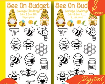 Bee Budget Savings Challenge Colora e risparmia Mini stampabile 100D II/formato raccoglitore A6/Tracciatore buste/PDF/Download IMMEDIATO 215D