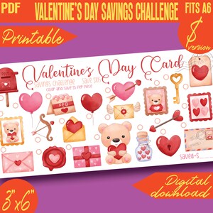 Tarjeta de San Valentín Desafío de Ahorro Colorea y Ahorra Mini Imprimible 100D II / Tamaño A6 / Sobre / PDF / Descarga INSTANTÁNEA 208D