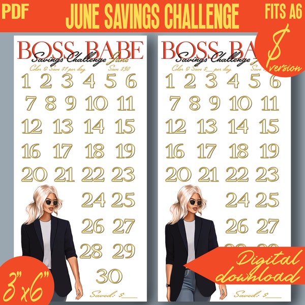 Boss Babe Savings Challenge June Mini Color and Save Printable 100D II | A6 binder size | Envelope Tracker | PDF | INSTANT Download 236D