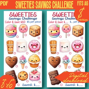 Söta sötsaker, godis, choklad, sparutmaning, cirkel och spara, utskrivbar 100D | A6-storlek | Kuvertspårning | PDF | DIREKT nedladdning 097D