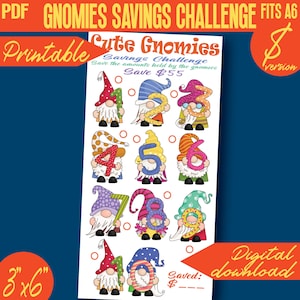 Cute Gnomies Savings Challenge Mini Color and Save Printable 100D IV | A6 binder size | Envelope Tracker | PDF | INSTANT Download 489D