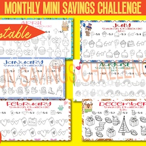 Savings Challenges Cute 12 Monthly Color and Save Printable 100D | Fit A6 Binder | Envelope Tracker | PDF | Digital | INSTANT Download 031D