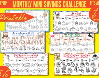 Savings Challenges Cute 12 Monthly Color and Save Printable 100D | Fit A6 Binder | Envelope Tracker | PDF | Digital | INSTANT Download 031D