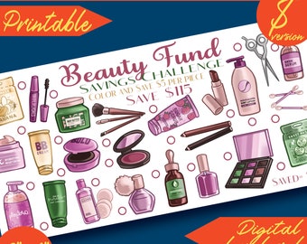 Beauty Fund Savings Challenge Mini Kleur en bespaar afdrukbare 100D III | A6 ringbandformaat | Enveloptracker | Pdf | DIRECT downloaden 395D