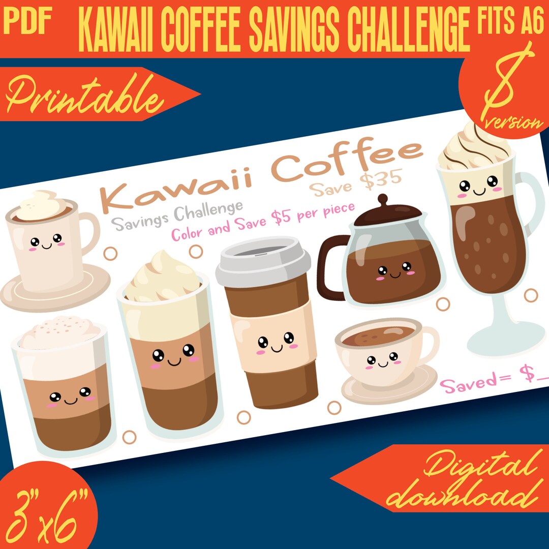 Kawaii Coffee Savings Challenge Mini Color and Save Printable 100D IV ...