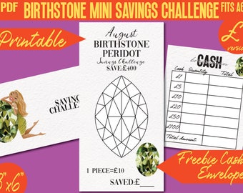 Birthstone Peridot Savings Challenge August Color and Save Printable 100P | A6 | Envelope, Tracker | PDF | Digital | INSTANT Download 020P