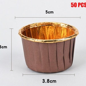 50 Pack Mini Brown Aluminium Foil Muffin Cupcake Paper Cups High Quality - Cakes - Boards - Boxes - Wedding - Cake Accessories