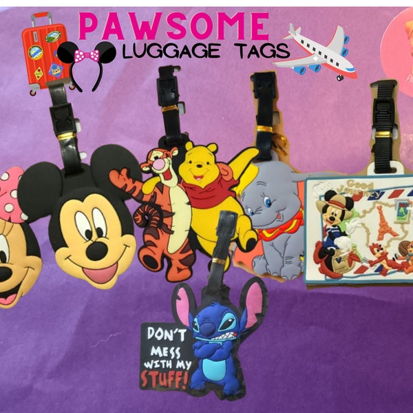 Disney Luggage Tags , Durable Travel Accessories, Waterproof Bag Tags, Easy to Spot Suitcases, Vibrant Colors