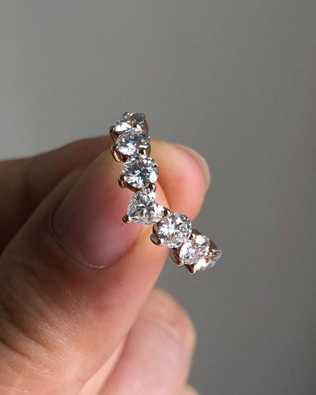 Heart and Round Moissanite Half Eternity Wedding Band – 14K Gold ...