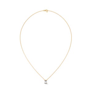 "Shop online for a beautiful emerald lab diamond engagement necklace."