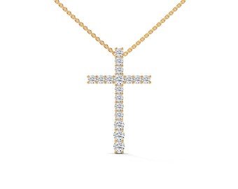 14k Gold Cross Pendant Necklace: Lab Diamond Jesus Charm