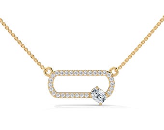 Collana con diamanti da laboratorio in oro 14 carati: pendente in oro giallo fatto a mano