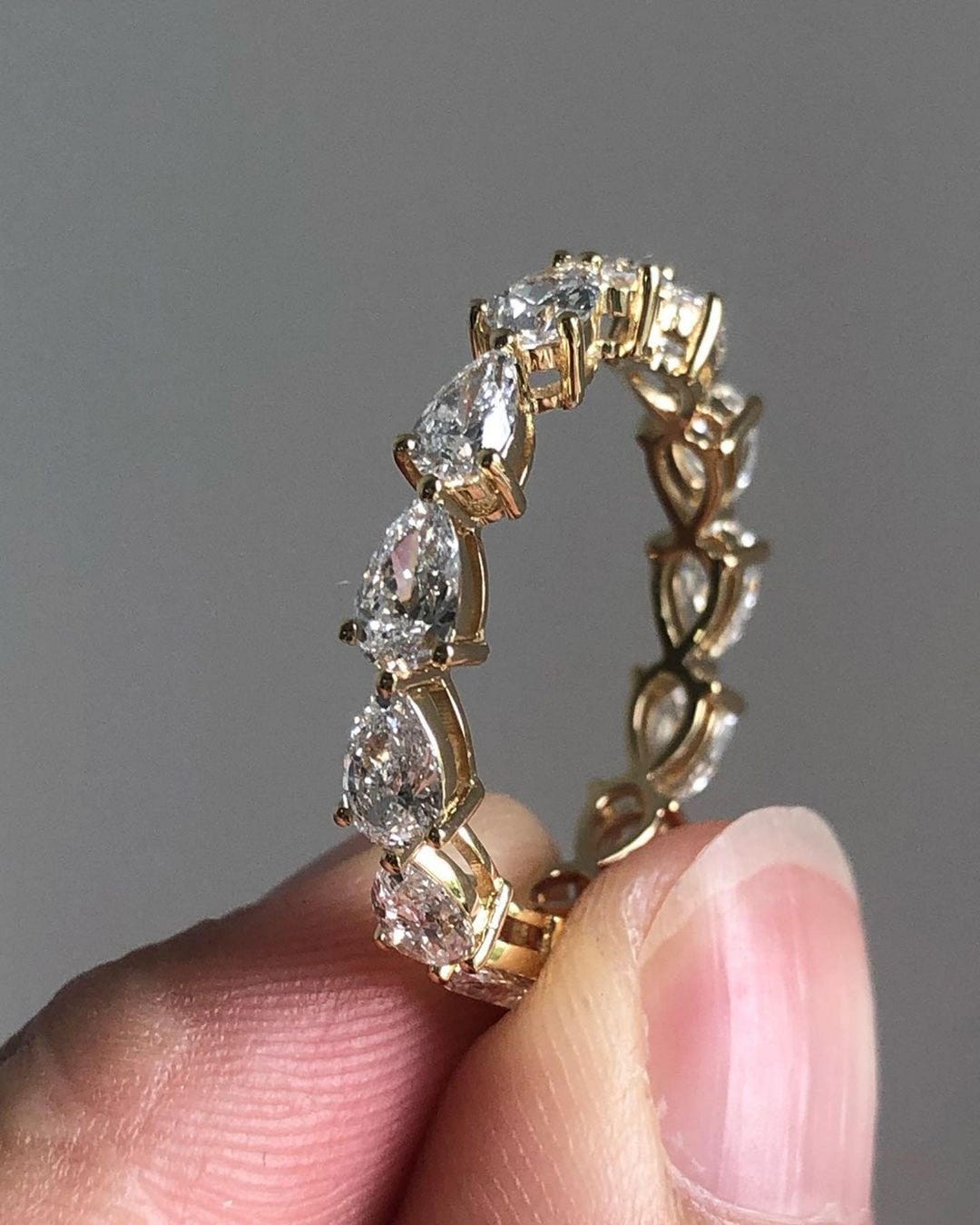 Pear Cut Moissanite Full Eternity Band, 14K Wedding Ring - Etsy