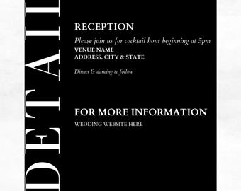 Modern Black White Wedding Details Card | Minimalist Elegant Canva Template (Digital Download)
