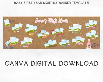 Baby First Year Monthly Milestone Banner Template, Editable Canva Scrapbook Decor (Digital Download)