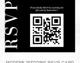 Modern Black White Wedding RSVP Card Canva Template (Digital Download)