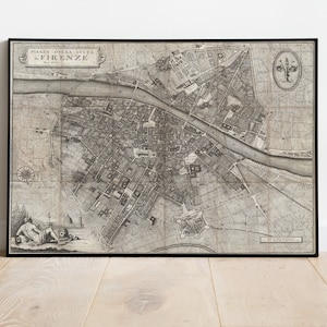 Old map of Florence Italy 1847 Florence map up to 42x56&quot; (107x143cm) Map of Firenze Old world Restoration style Italy wall map