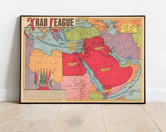 Arab League Poster| Middle East Map| Middle East Poster| Arab League Map| Old Middle East Map| Wall Art Poster| Wall Decor Poster| gift