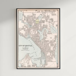 Schöne Vintage Karte von Seattle 1897 | Alte Landkarte Print | Vintage Wandkunst | Interior Design Ideen
