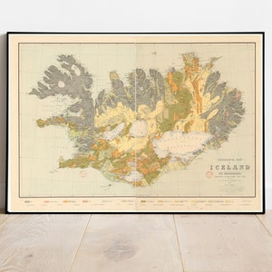 Ancienne carte de l'Islande islandia 1898 Carte géologique vintage | Affiche d'art mural vintage | Impression de carte murale | Ancienne impression de carte