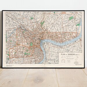 Schöne Vintage Karte von Shanghai 1935 | Alte Landkarte Print | Vintage Wandkunst | Interior Design Ideen