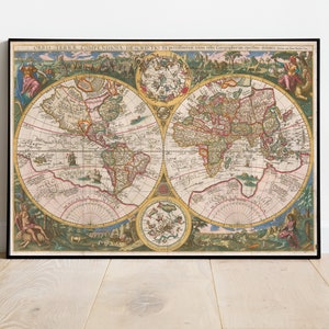 Oude Wereldkaart, 1596 - Zeldzame Vroege Atlas Kaart door Johannes Baptista Vrients - geschenk