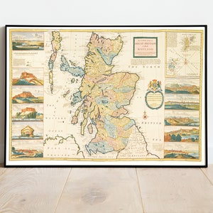 Belle carte vintage de l'Ecosse 1714 | Impression de carte ancienne | art mural vintage | Idées de design d'intérieur