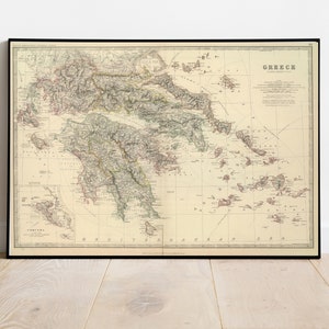 Griechenland Karte Wandbild | 1879 Griechenland Karte| Posterdruck | Kunstdruck auf Leinwand | Alte Karte Wand Kunst Poster | Gerahmte Landkarte als Wanddeko