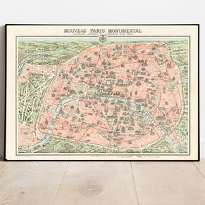Old Map of Paris DIGITAL DOWNLOAD. Antique PARIS Map - Paris Print. French map poster. Antique Paris Monumental printable.