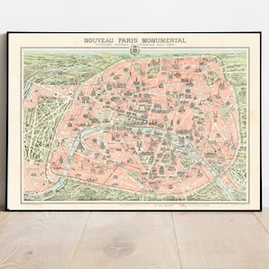 Old Map of Paris DIGITAL DOWNLOAD. Antique PARIS Map - Paris Print. French map poster. Antique Paris Monumental printable.