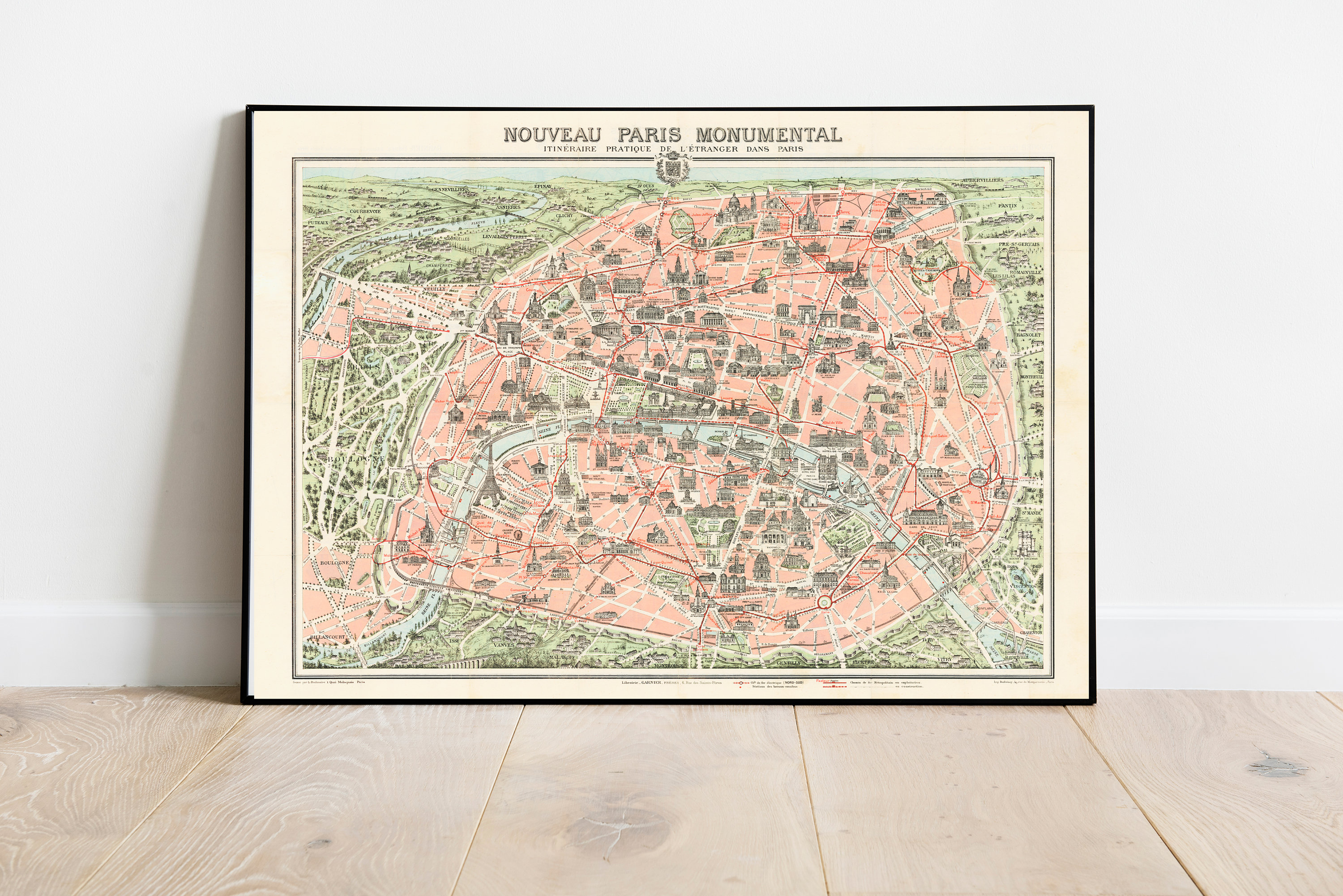 Old Map of Paris DIGITAL DOWNLOAD. Antique PARIS Map - Paris Print. French map poster. Antique Paris Monumental printable.