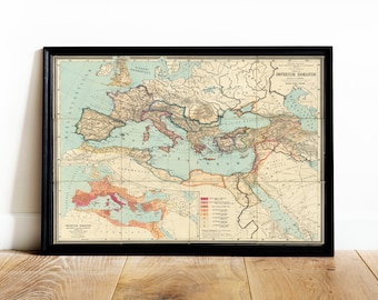 Old Roman Empire World Map 266BC - 305AD by Perthes & Kampen - Rare Chart of Byzantine, Byzantium - Gift