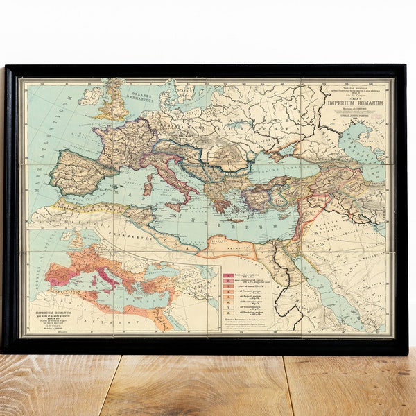 Old Roman Empire World Map 266BC - 305AD by Perthes & Kampen - Rare Chart of Byzantine, Byzantium - Gift