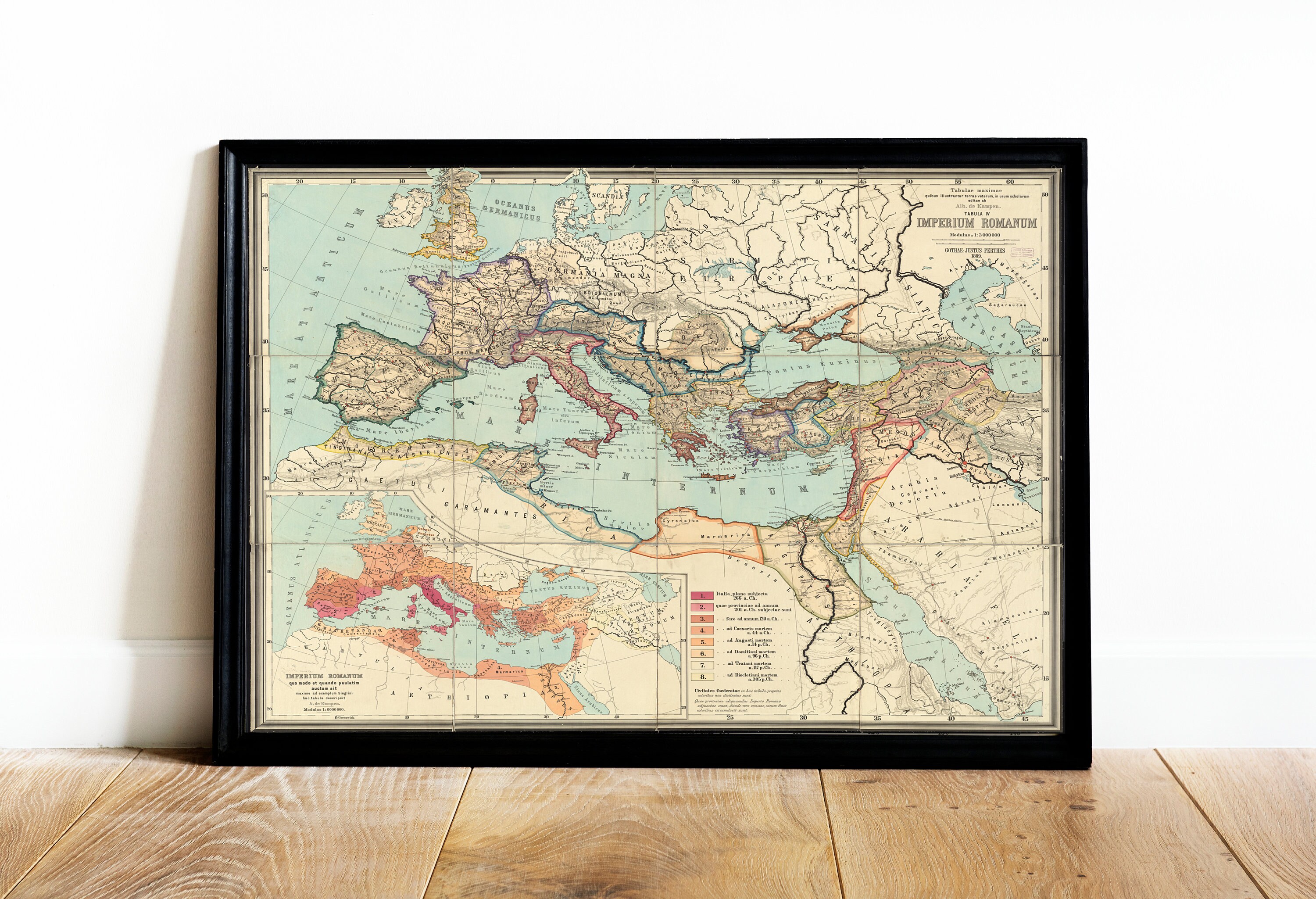 Old Roman Empire World Map 266BC - 305AD by Perthes & Kampen - Rare Chart of Byzantine, Byzantium - Gift