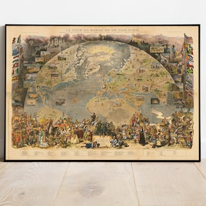 Mapa del mundo antiguo, 1876 - "Un recorrido por el mundo" de Le Monde - Exploración del siglo 19, historia, colonialismo