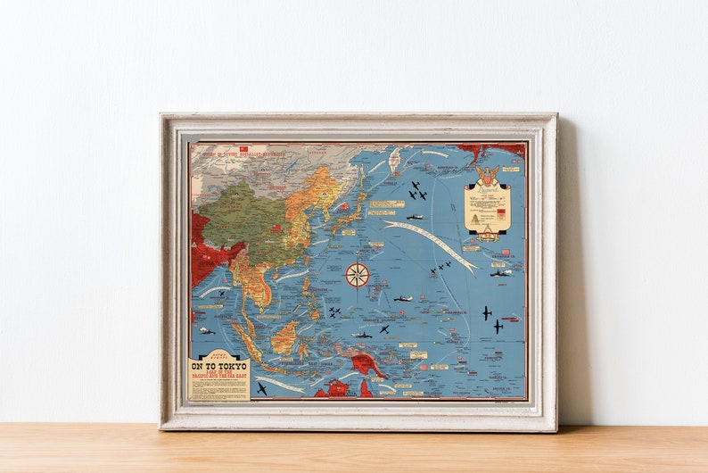 Old World War 2 Map of the Pacific and Tokyo in 1942 by Stanley Turner ...