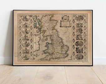 Rare Old Viking Map of England, Wales & Scotland in 1611- Anglo-Saxon Heptarchy Map of Great Britain by john speed,uk