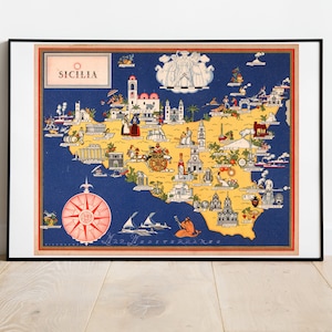 Sicily Map Print| Art History| 1939 Sicily Map Wall Art| Framed Wall Art| Canvas Art| Poster Art| Prints Wall Art| Map Wall Prints