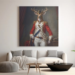 Stag Vintage Portrait, Renaissance Animal Painting, Altered Art Print, Animal Head Human Body, Safari Print