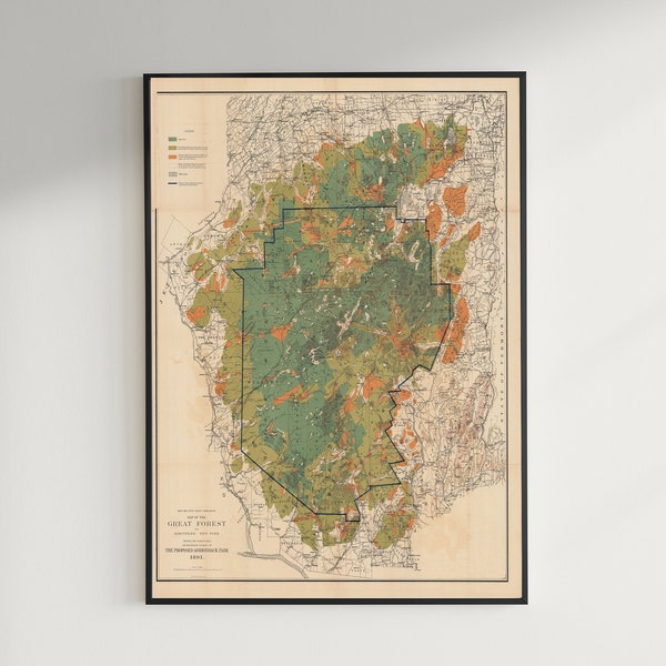 Map Adirondacks Historic Map, The Proposed Adirondack Park, c1890